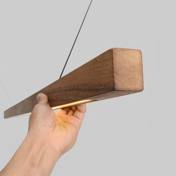 Linear Wooden LED Pendant Light with Adjustable Suspension