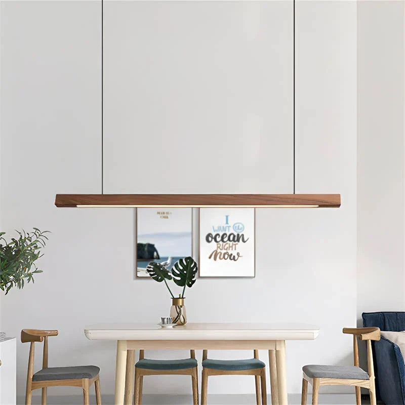 Linear Wooden LED Pendant Light with Adjustable Suspension