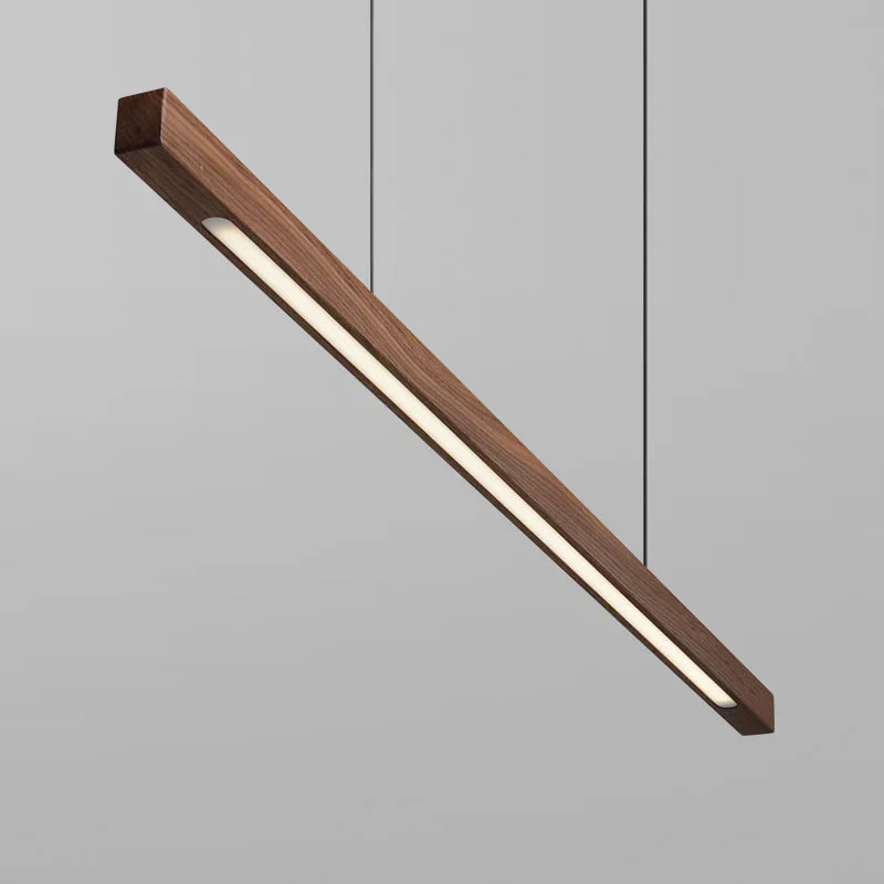 Linear Wooden LED Pendant Light with Adjustable Suspension