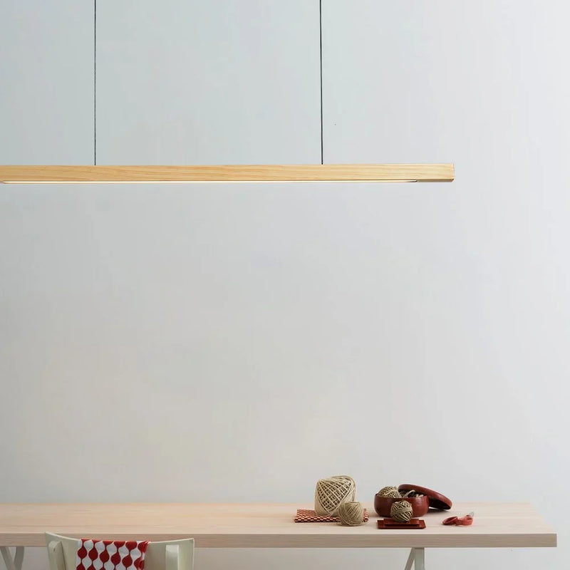 Linear Wooden LED Pendant Light with Adjustable Suspension