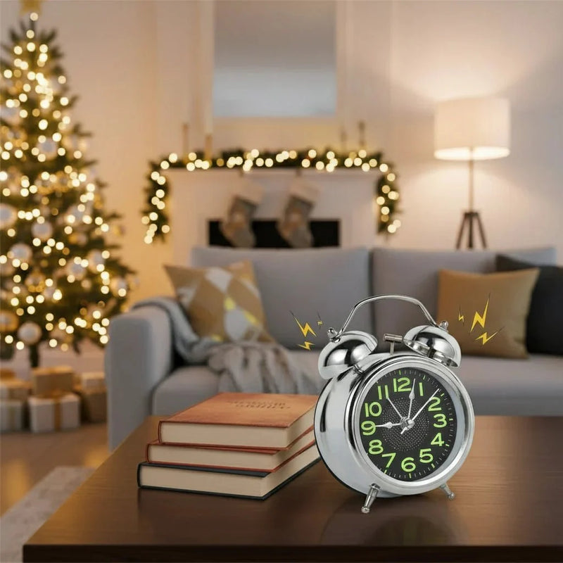 Silent Twin Bell Alarm Clock with Extra-Loud Alarm and Luminous Dial
