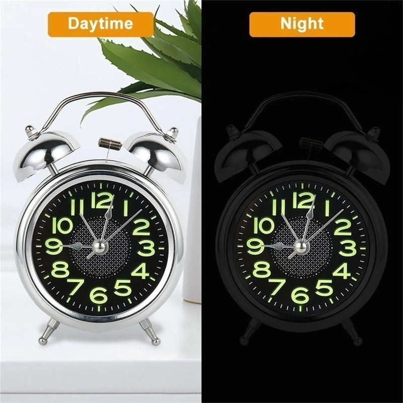 Silent Twin Bell Alarm Clock with Extra-Loud Alarm and Luminous Dial