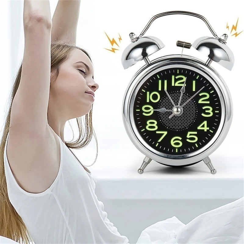 Silent Twin Bell Alarm Clock with Extra-Loud Alarm and Luminous Dial