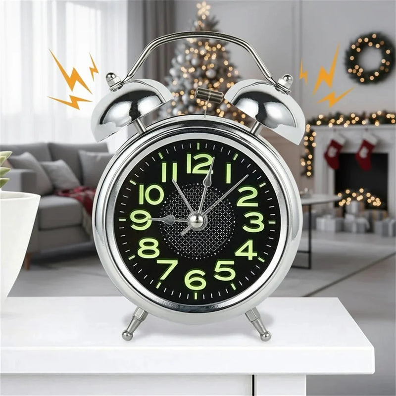 Silent Twin Bell Alarm Clock with Extra-Loud Alarm and Luminous Dial