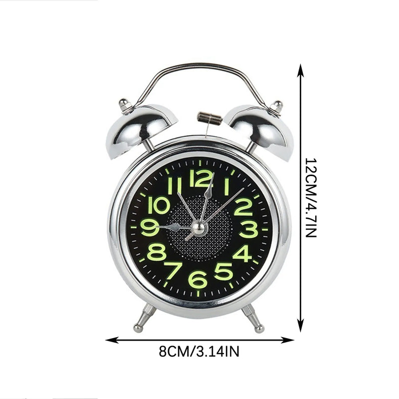 Silent Twin Bell Alarm Clock with Extra-Loud Alarm and Luminous Dial