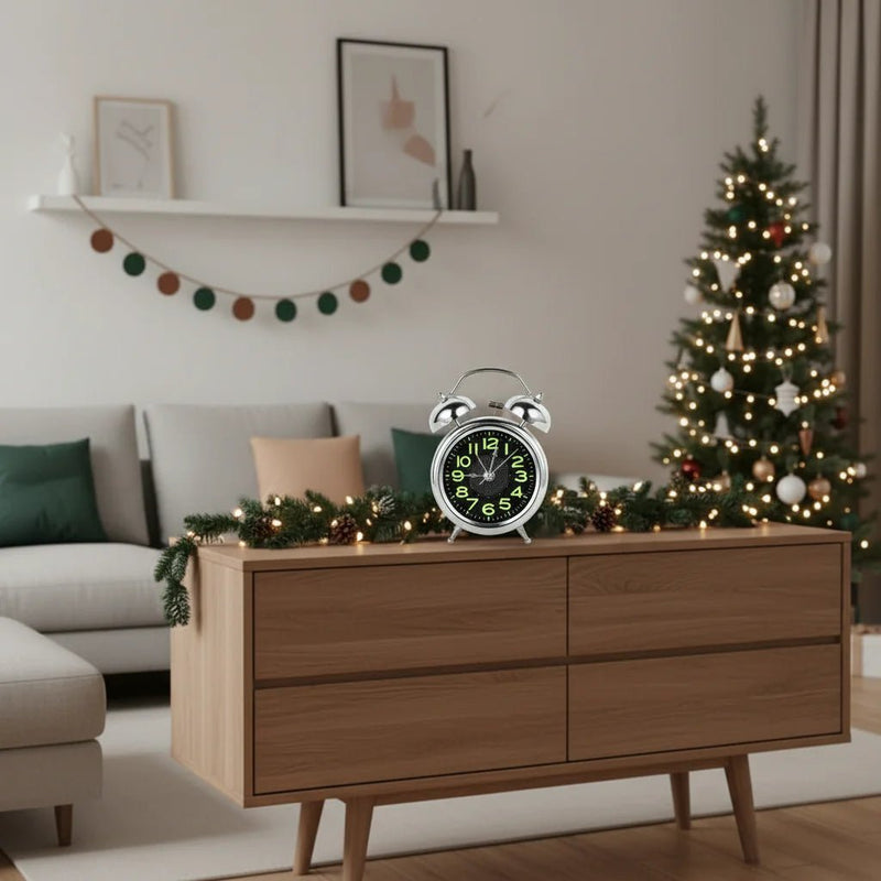 Silent Twin Bell Alarm Clock with Extra-Loud Alarm and Luminous Dial