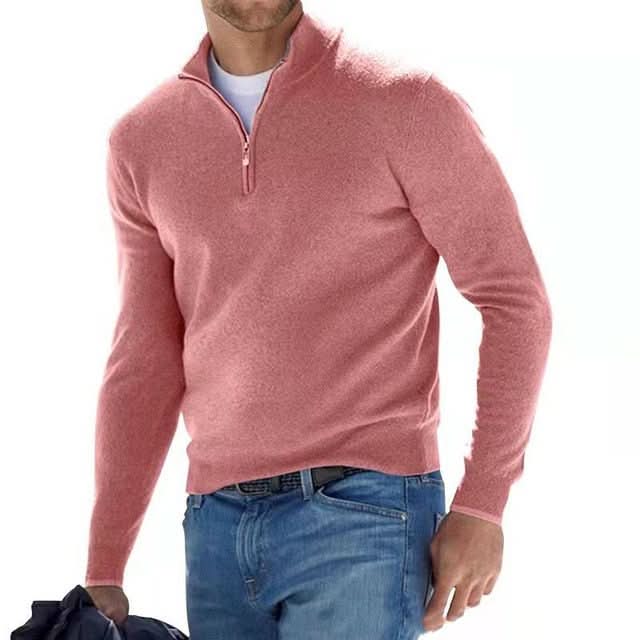 Men's merino wool jumper with V-neck and zip – Comfortable, breathable, and stylish design