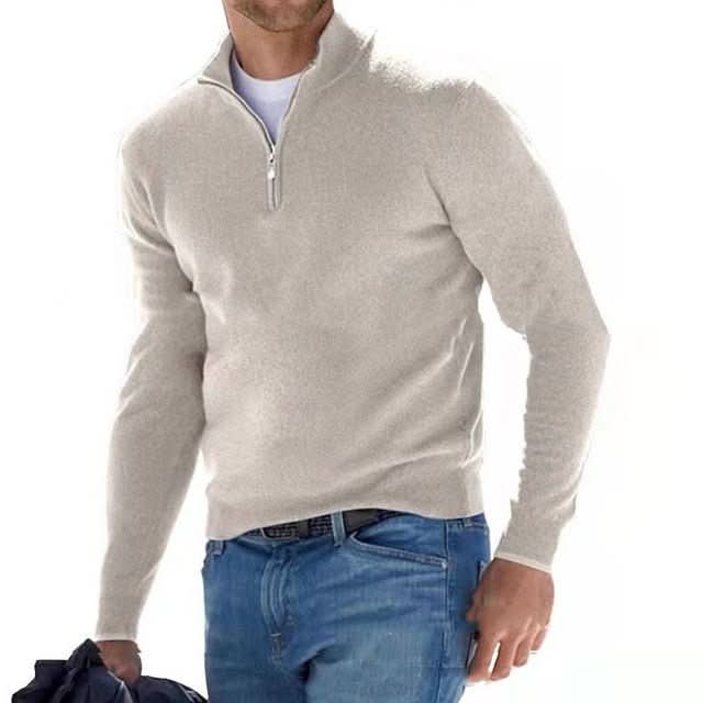 Men's merino wool jumper with V-neck and zip – Comfortable, breathable, and stylish design