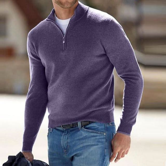 Men's merino wool jumper with V-neck and zip – Comfortable, breathable, and stylish design