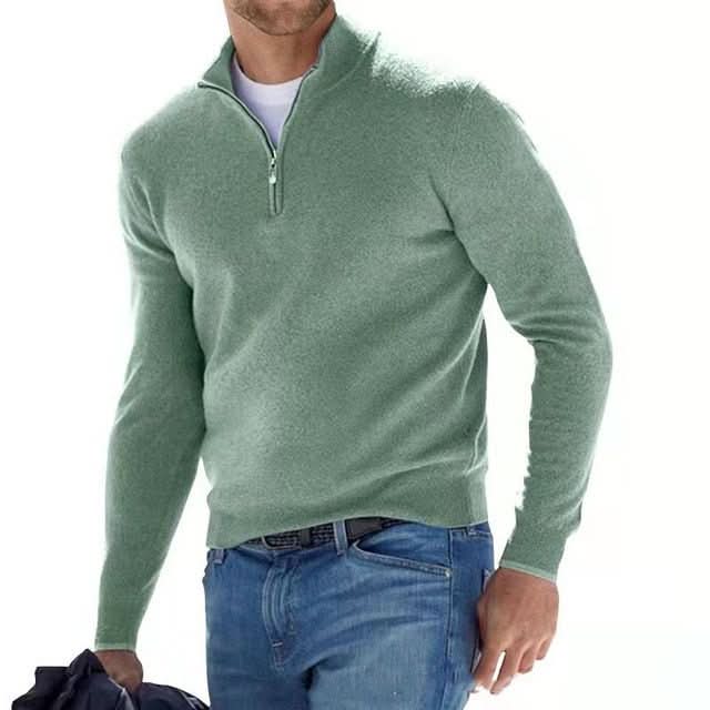 Men's merino wool jumper with V-neck and zip – Comfortable, breathable, and stylish design