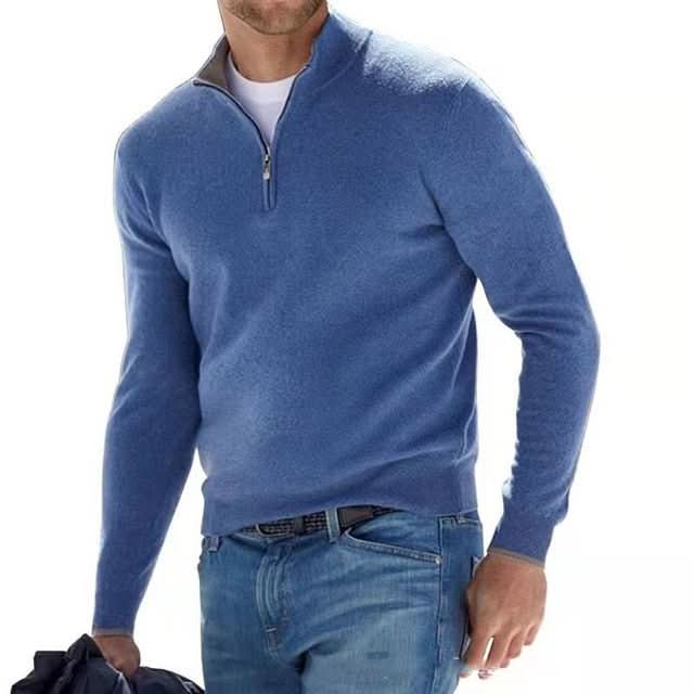 Men's merino wool jumper with V-neck and zip – Comfortable, breathable, and stylish design