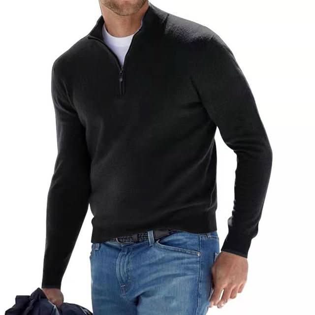 Men's merino wool jumper with V-neck and zip – Comfortable, breathable, and stylish design