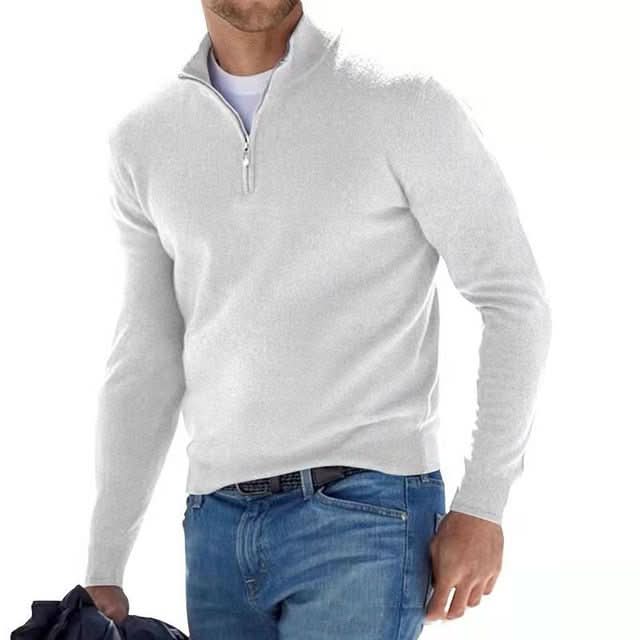 Men's merino wool jumper with V-neck and zip – Comfortable, breathable, and stylish design
