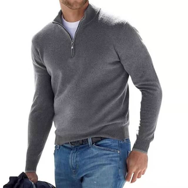 Men's merino wool jumper with V-neck and zip – Comfortable, breathable, and stylish design