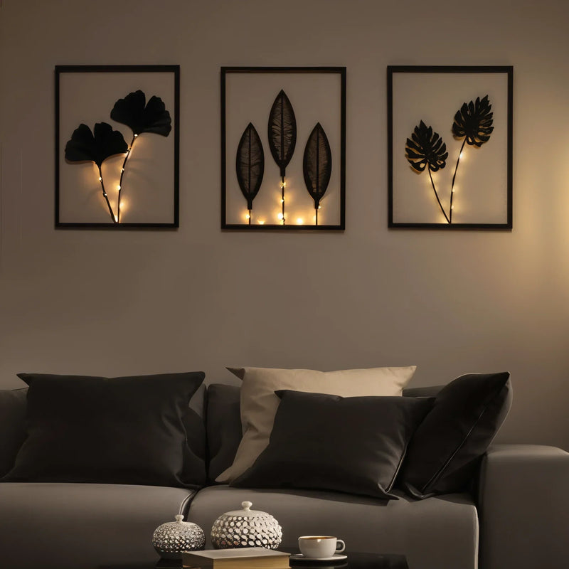 LED Wall Decoration Frames with Botanical Leaf Design and Warm Light