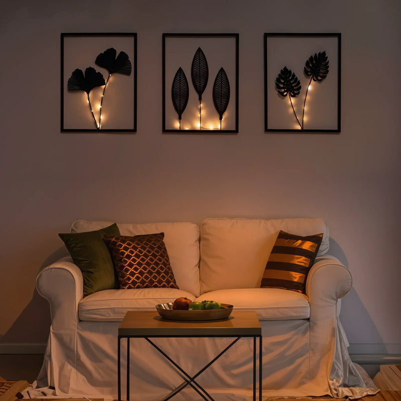 LED Wall Decoration Frames with Botanical Leaf Design and Warm Light