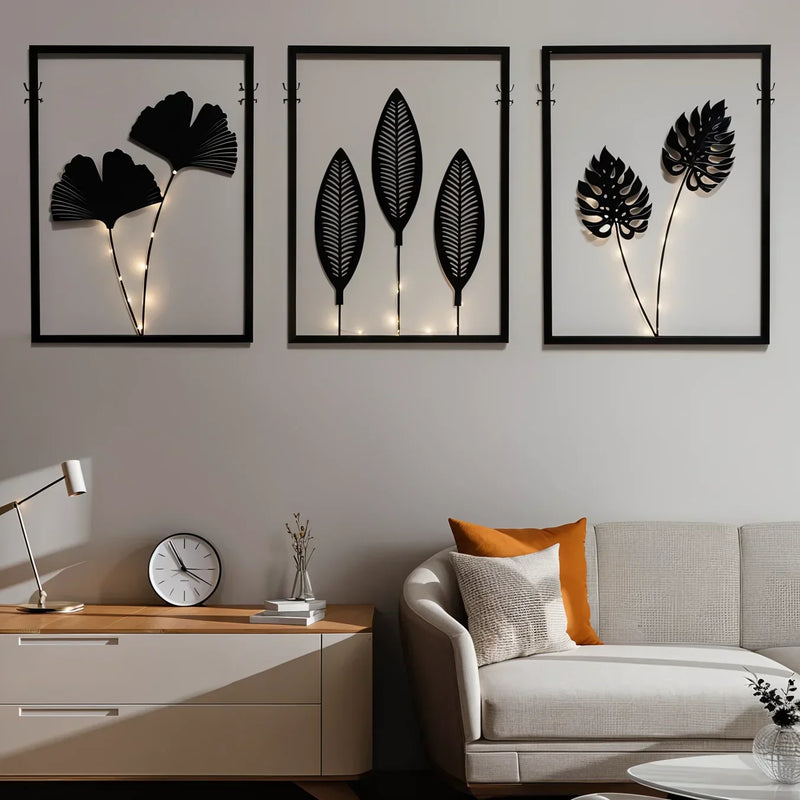 LED Wall Decoration Frames with Botanical Leaf Design and Warm Light