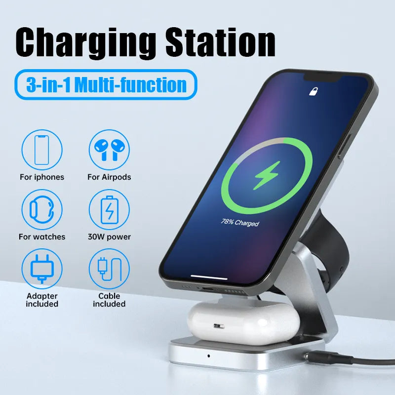 Foldable 3-in-1 Magnetic Wireless Charging Station