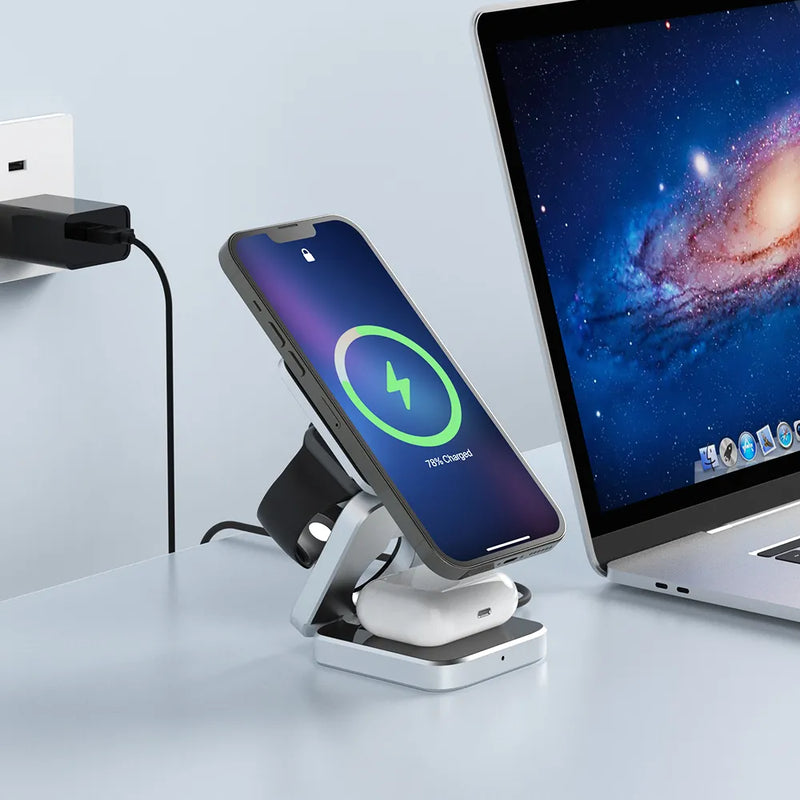 Foldable 3-in-1 Magnetic Wireless Charging Station