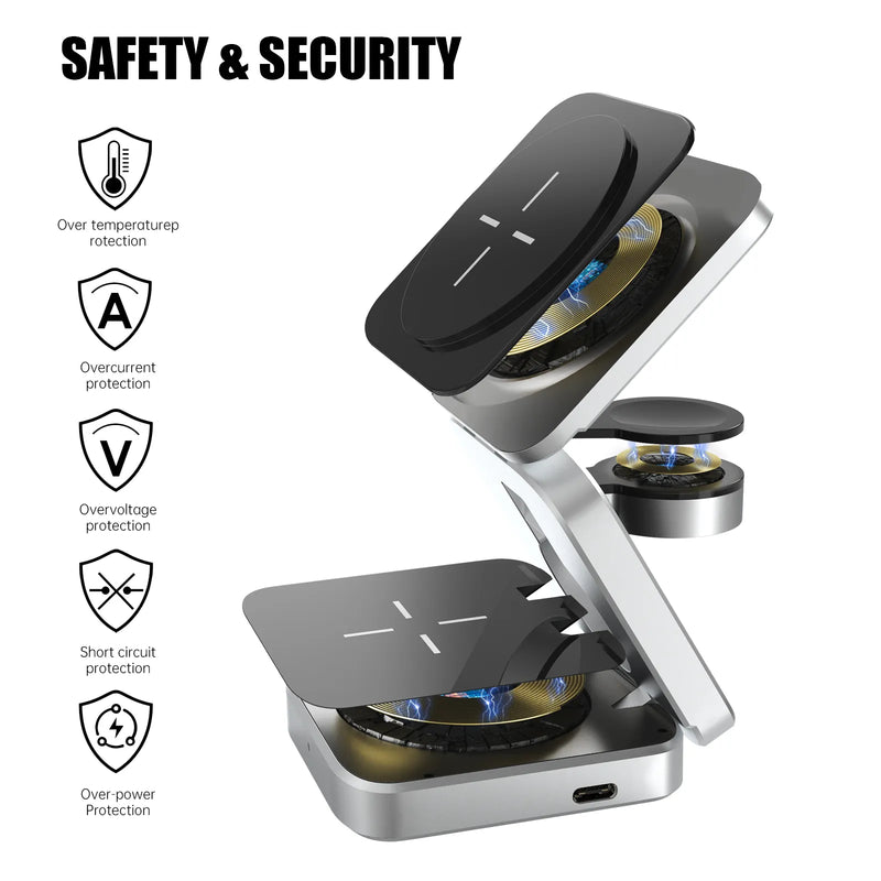 Foldable 3-in-1 Magnetic Wireless Charging Station