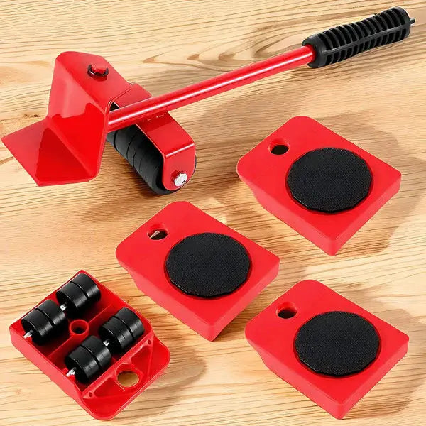 Furniture Lifter Set with Steel Lever and Four Wheeled Moving Pads