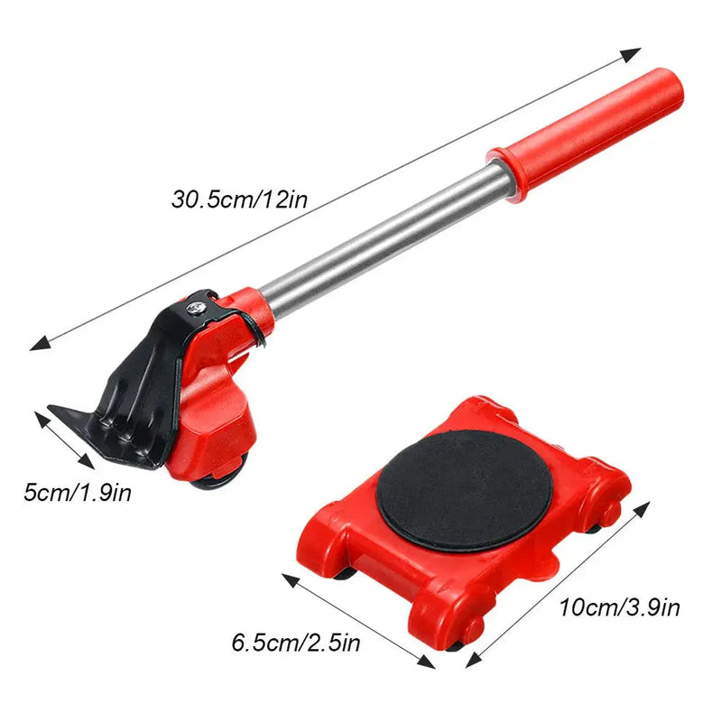 Furniture Lifter Set with Steel Lever and Four Wheeled Moving Pads