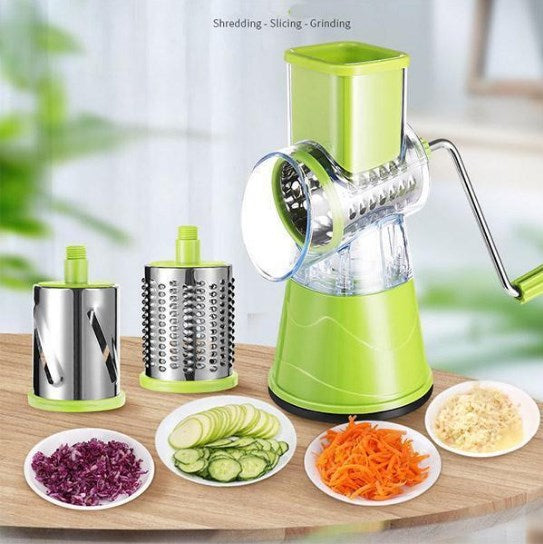 Manual Rotary Vegetable Slicer and Cheese Grater with 3 Drums