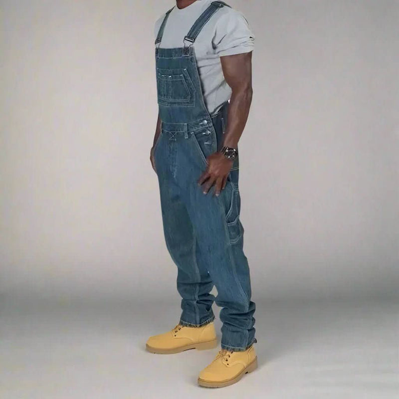 Men's Denim Overall with Adjustable Straps and Functional Pockets