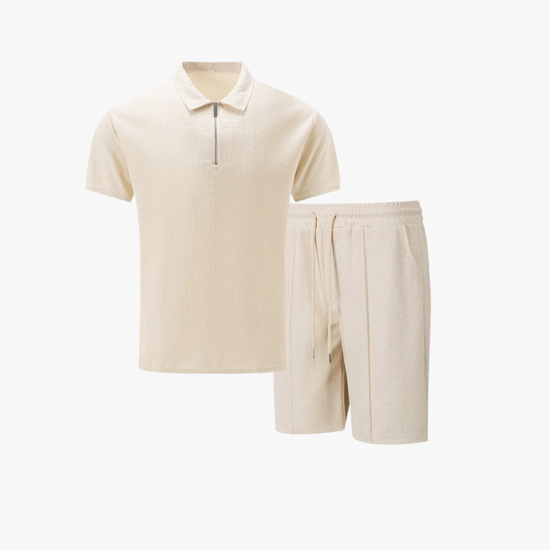 Men's Summer Set with Zip Collar Polo and Comfortable Shorts