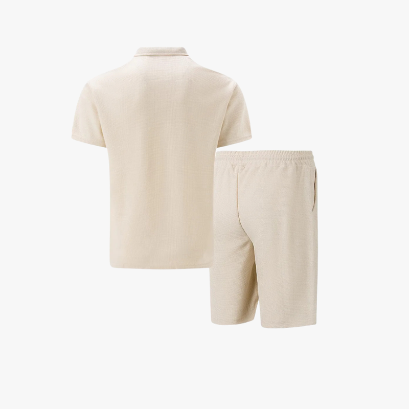 Men's Summer Set with Zip Collar Polo and Comfortable Shorts