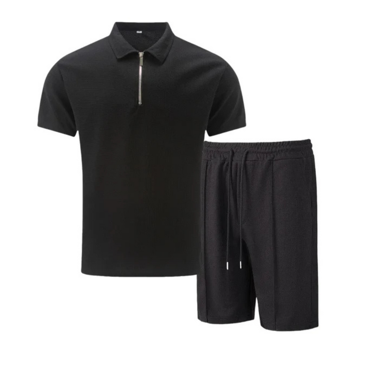 Men's Summer Set with Zip Collar Polo and Comfortable Shorts