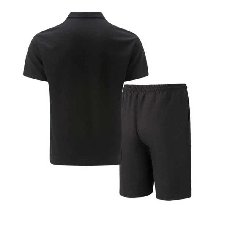 Men's Summer Set with Zip Collar Polo and Comfortable Shorts