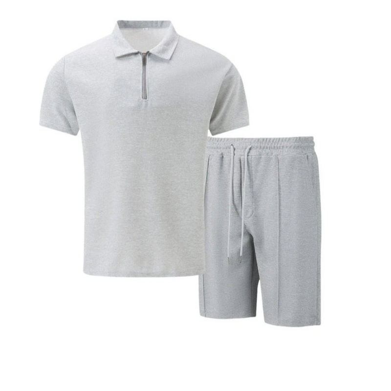 Men's Summer Set with Zip Collar Polo and Comfortable Shorts