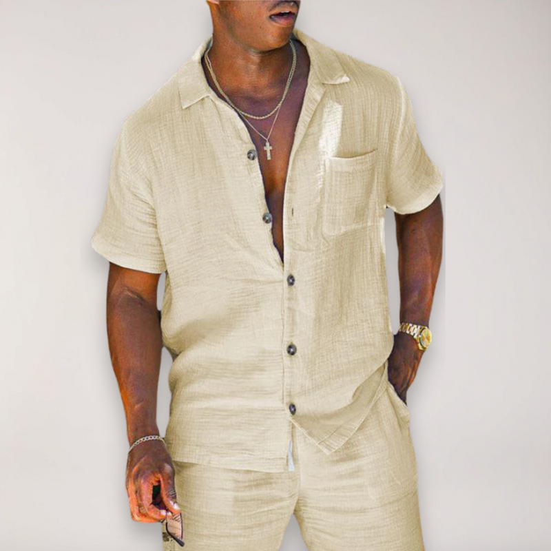 Men's Linen Summer Set with Short Sleeve Shirt and Shorts