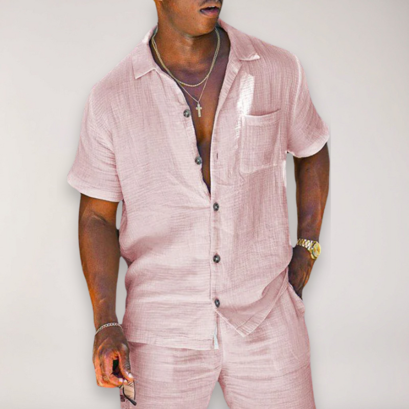 Men's Linen Summer Set with Short Sleeve Shirt and Shorts