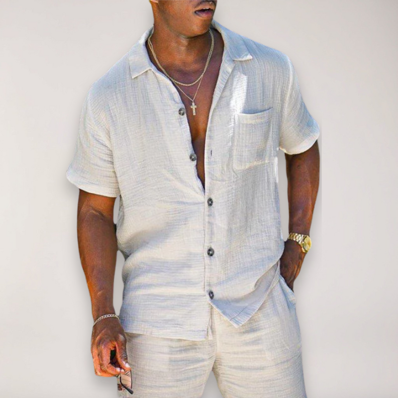 Men's Linen Summer Set with Short Sleeve Shirt and Shorts