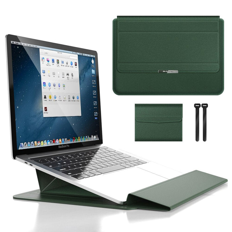 PU Leather Laptop Sleeve with Fold-Out Stand and Storage
