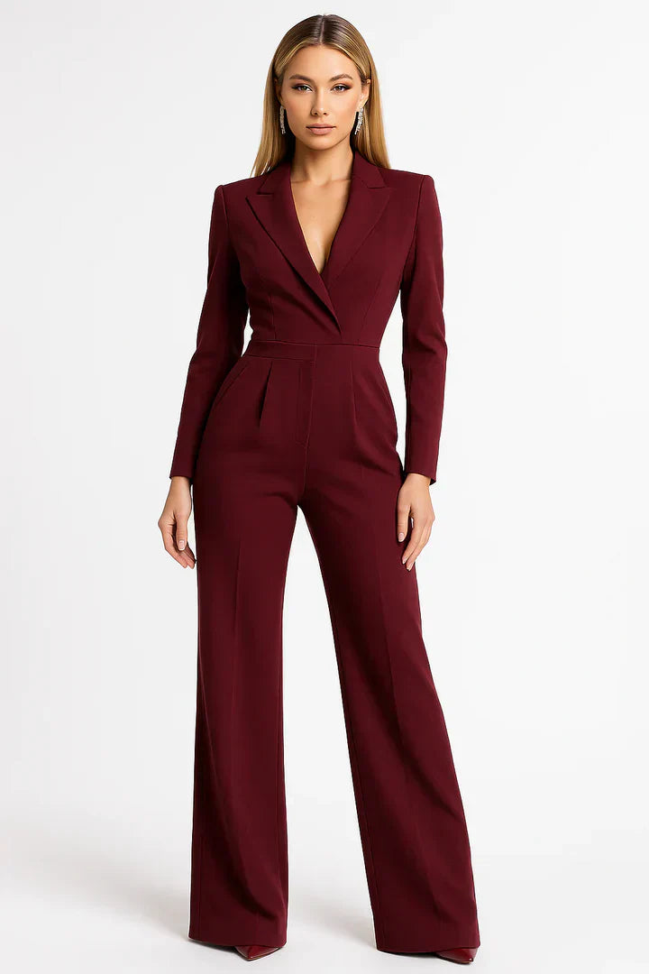 Ladies Blazer Jumpsuit – V-neck with Wide-leg Fit