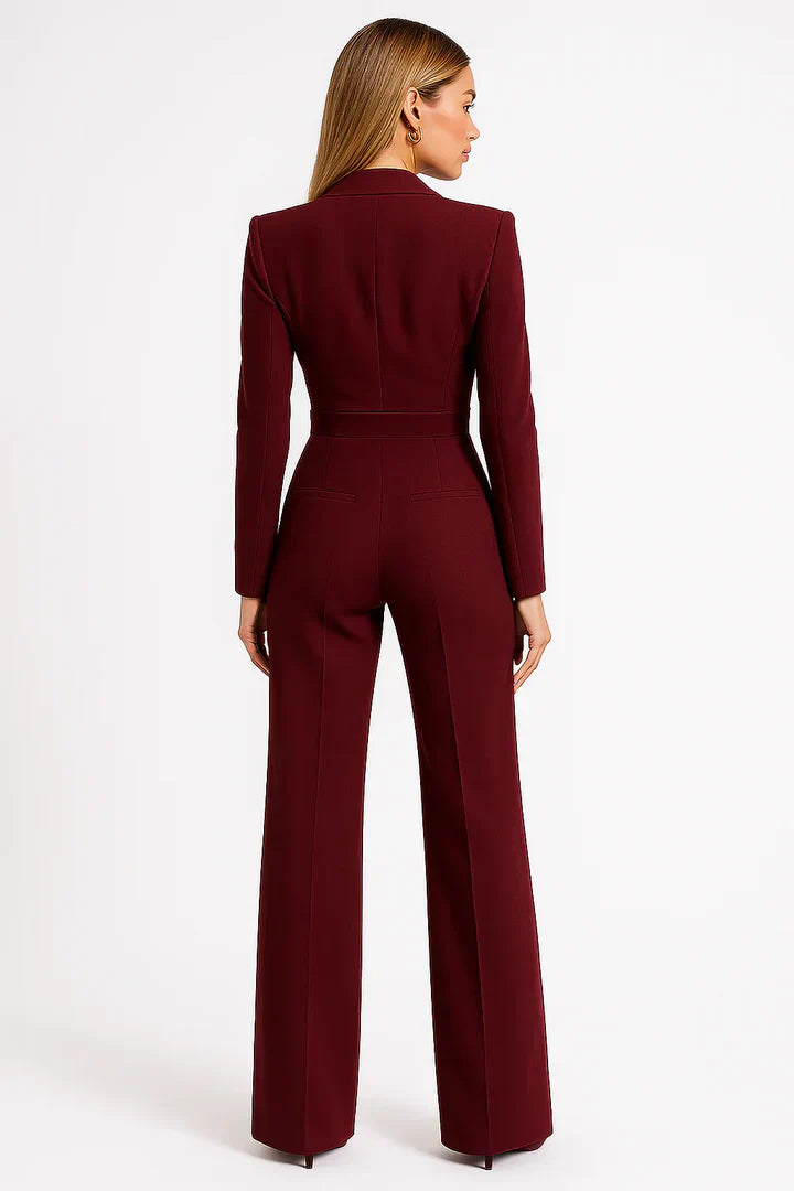 Ladies Blazer Jumpsuit – V-neck with Wide-leg Fit