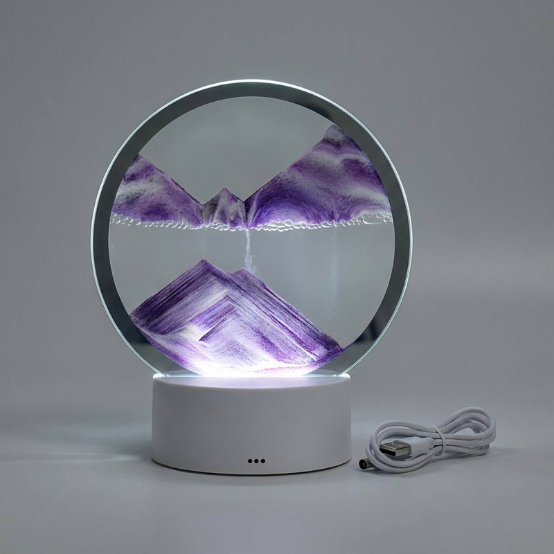 Moving Sand Art LED Table Lamp with Circular Glass Landscape Display