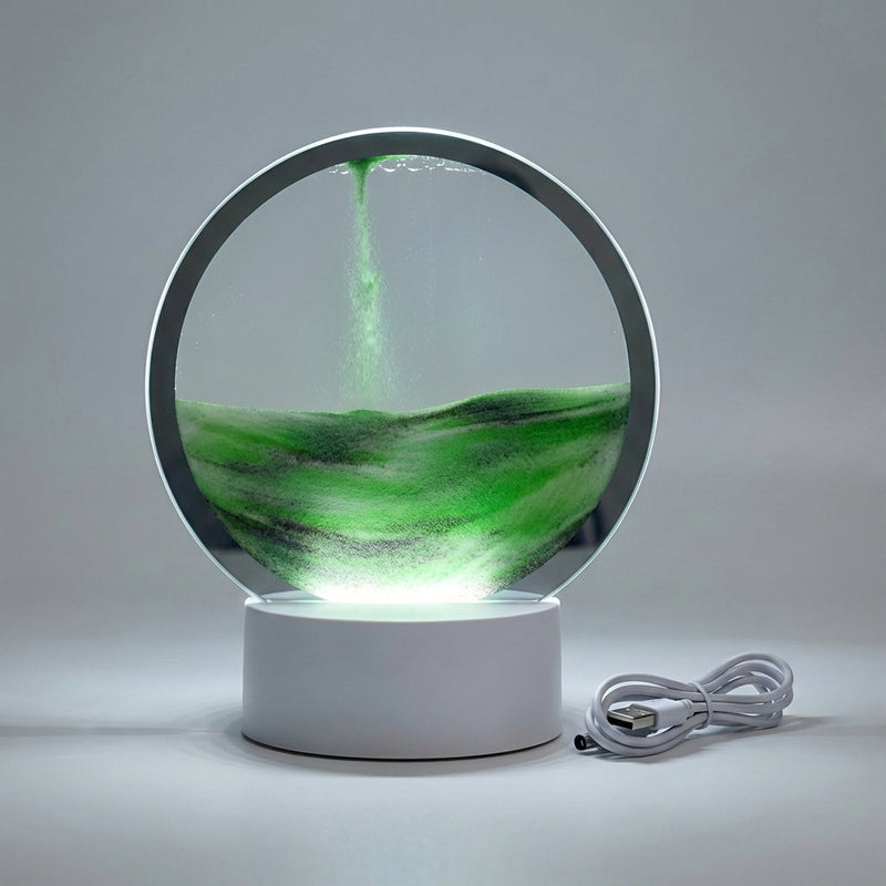 Moving Sand Art LED Table Lamp with Circular Glass Landscape Display