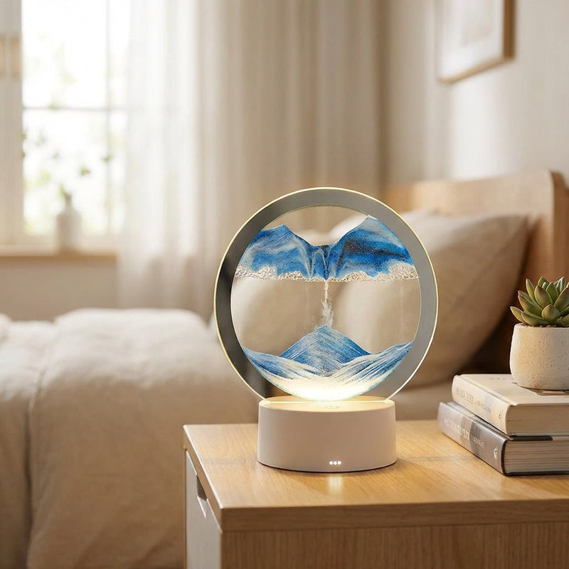 Moving Sand Art LED Table Lamp with Circular Glass Landscape Display