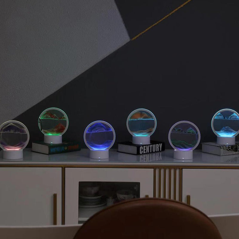 Moving Sand Art LED Table Lamp with Circular Glass Landscape Display