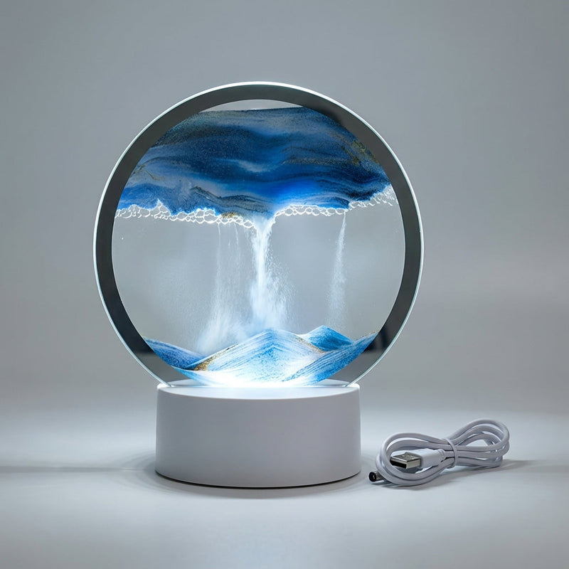 Moving Sand Art LED Table Lamp with Circular Glass Landscape Display