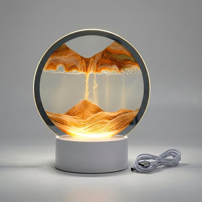 Moving Sand Art LED Table Lamp with Circular Glass Landscape Display