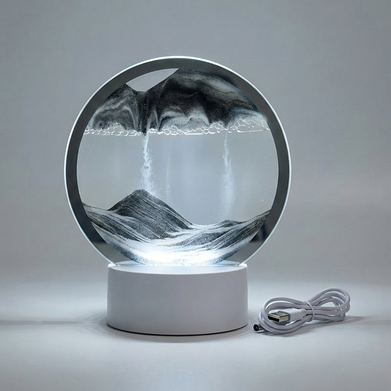 Moving Sand Art LED Table Lamp with Circular Glass Landscape Display