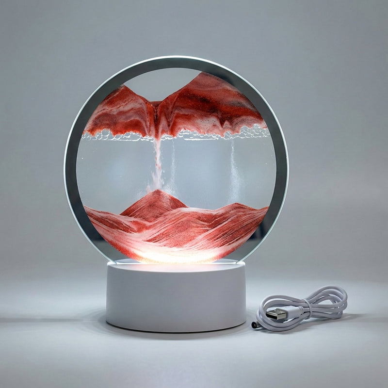 Moving Sand Art LED Table Lamp with Circular Glass Landscape Display