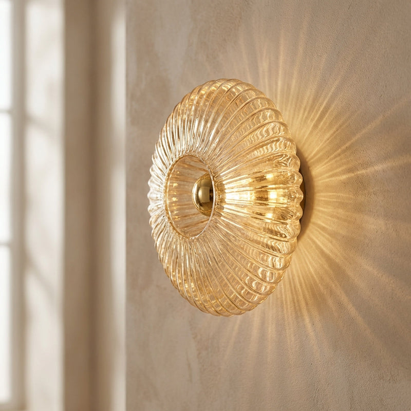 Sculpted Ribbed Glass Wall Light with Warm Ambient Glow