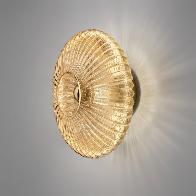 Sculpted Ribbed Glass Wall Light with Warm Ambient Glow