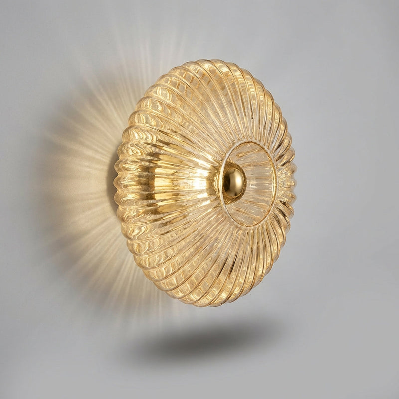 Sculpted Ribbed Glass Wall Light with Warm Ambient Glow